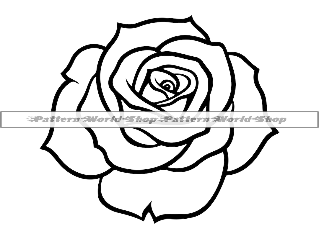 Rose Line Art Black Rose Outline Rose Svg Floral Svg Rose Clip Art Rose Template Flower Line Art Etsy