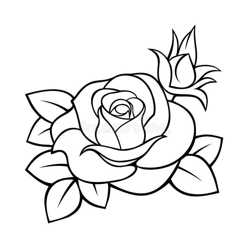 Rose Vector Black And White Contour Drawing Stock Vector Illustration Of Ornate Isolated 106846469