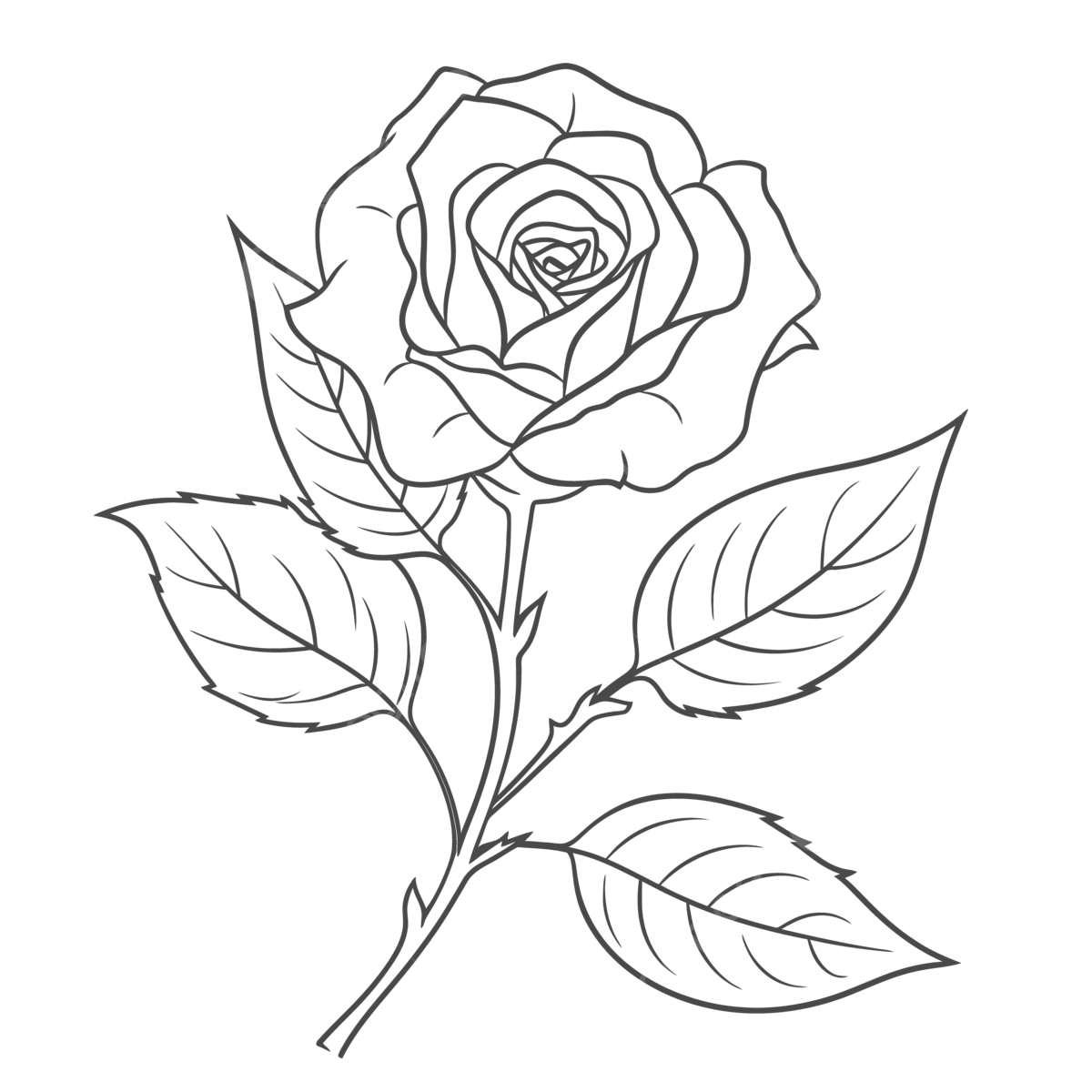 Rose With Leaves Is Drawn In Black And White Coloring Pages Outline Sketch Drawing Vector Rose Drawing Leaves Drawing Wing Drawing PNG And Vector With Transparent Background For Free Download