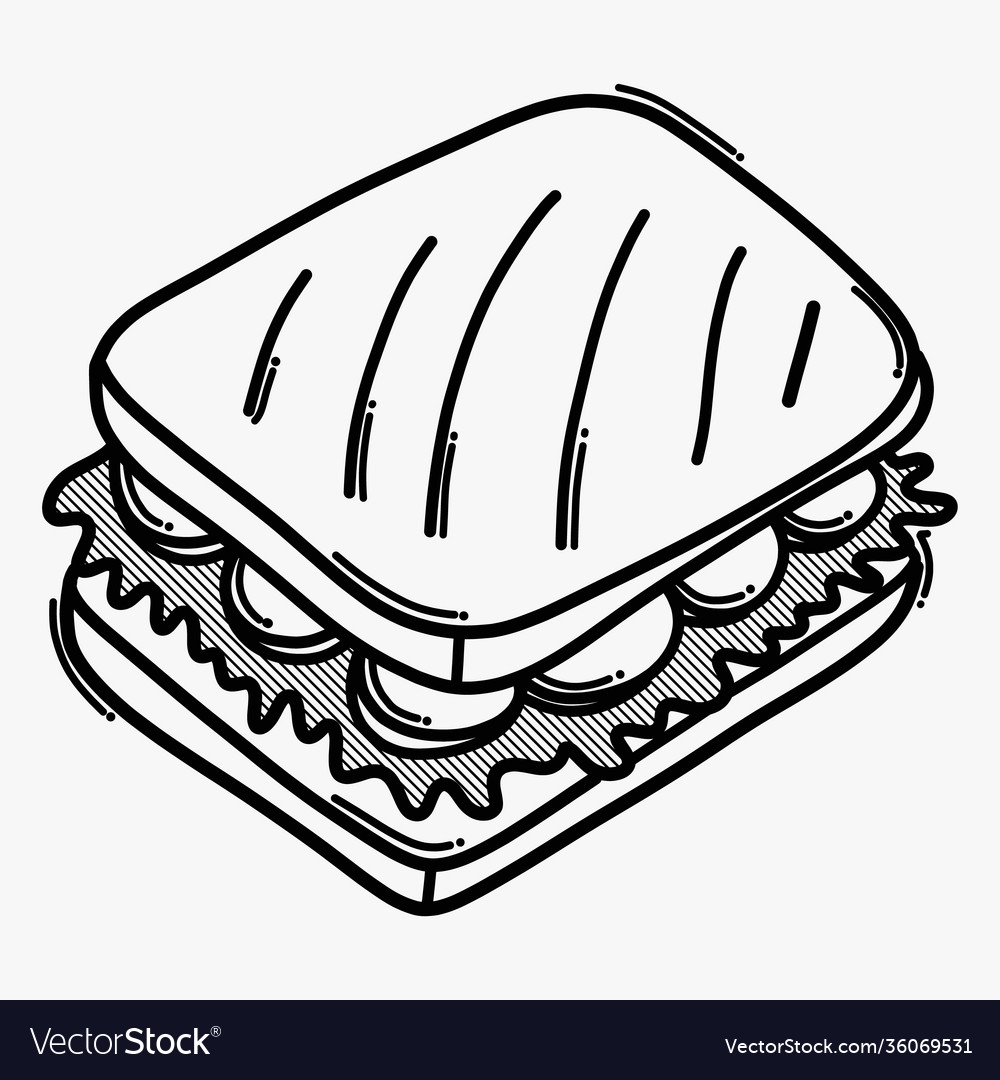 Sandwich Doodle Icon Drawing Sketch Hand Drawn Vector Image