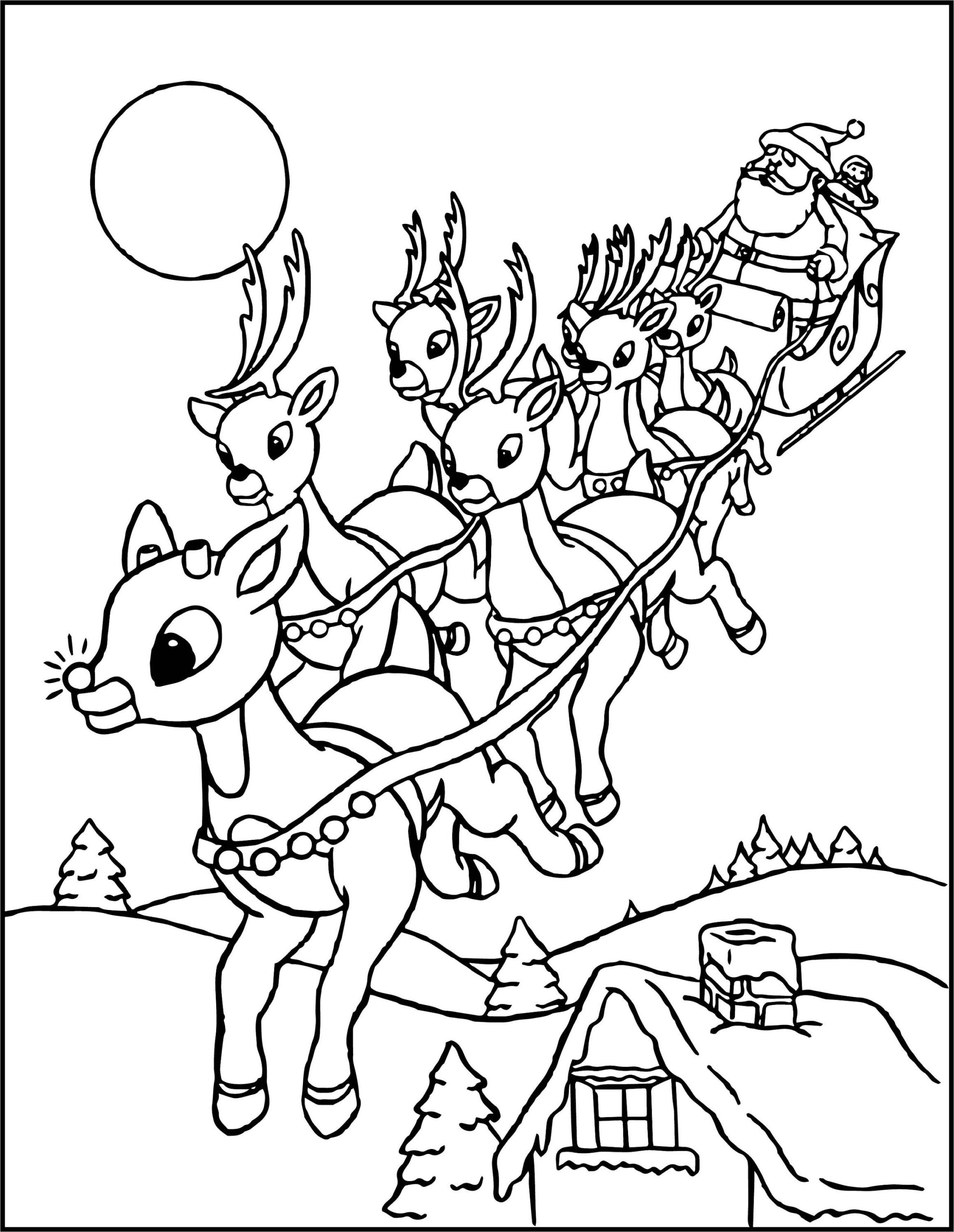 Santa And His Sleigh Digital Printable Coloring Page Christmas Activity For Kids U0026 Adults Festive Holiday Art
