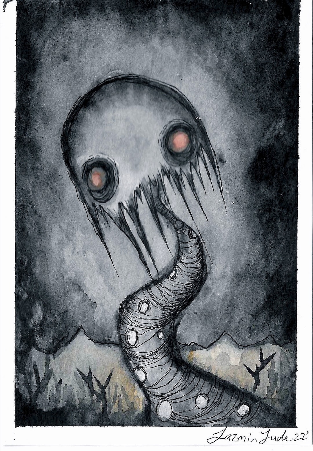 Scary Monster Spooky Monster Worm Monster Worm Art Weird Worm Monster Creepy Creature Surrealistic Creature Horror Creature Etsy