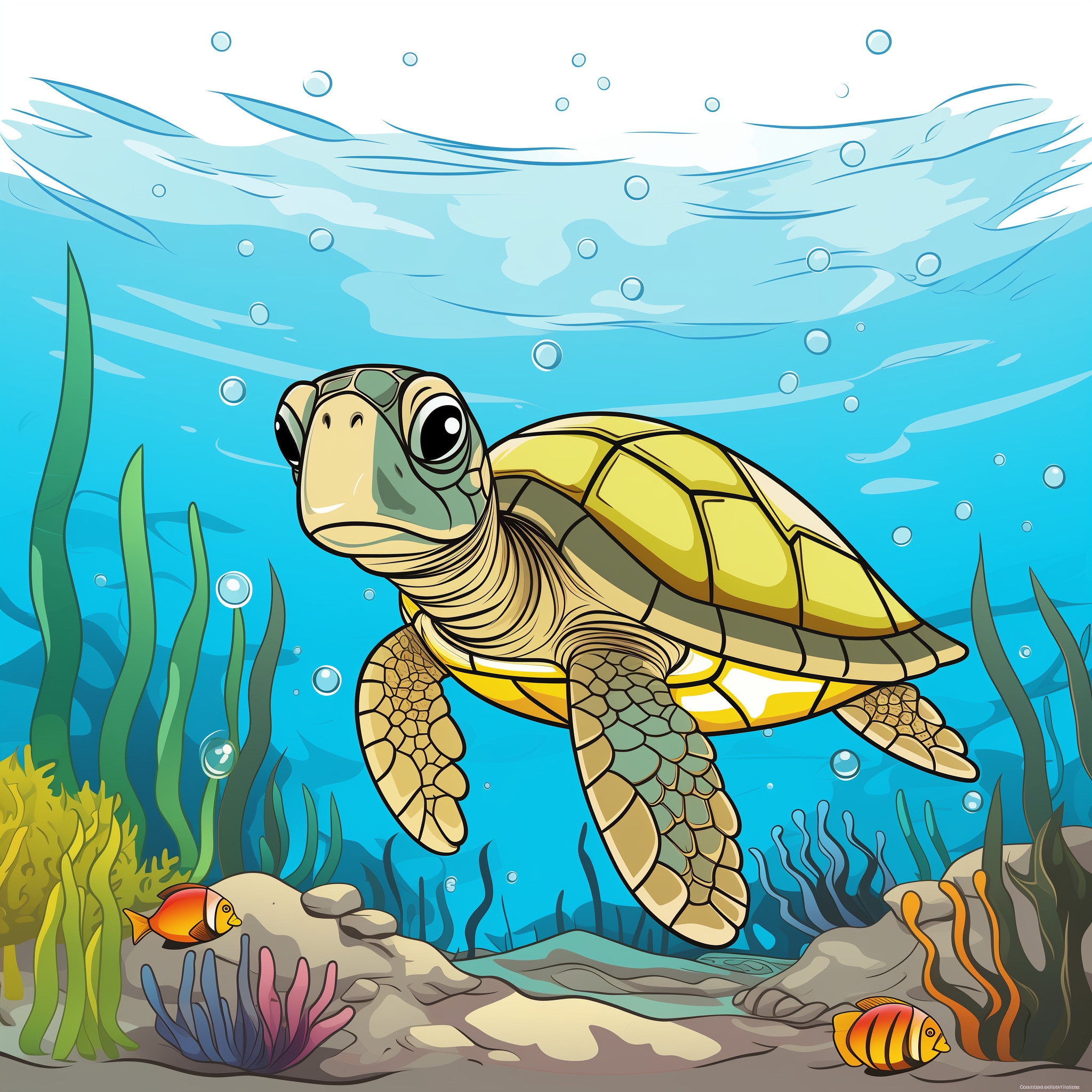 Scene Fishs And Turtle Coloring Page Coloring Pages Mimi Panda