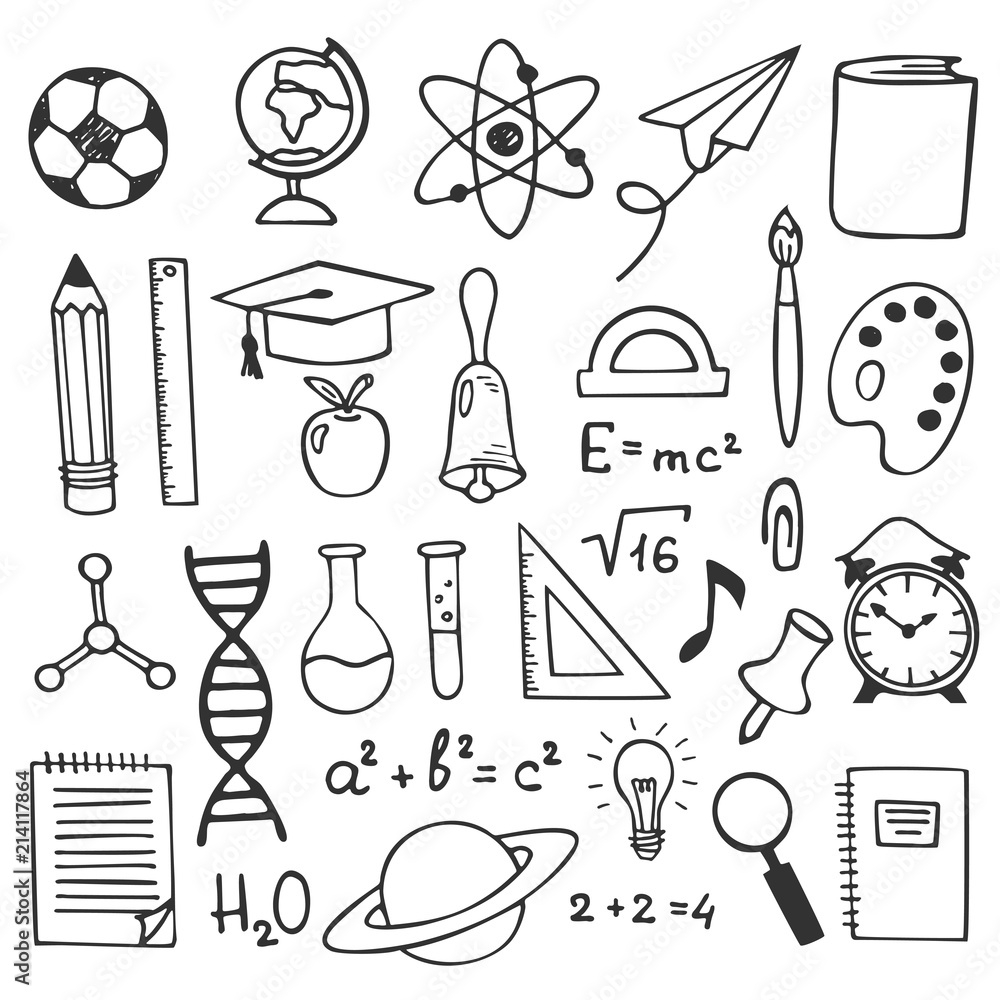School Education Sketch Drawing Icons Hand Drawn Education Elements Illustration Science Geography And Biology Physics And Mathematics Astronomy And Chemistry Doodle Sketch Stock Vector Adobe Stock