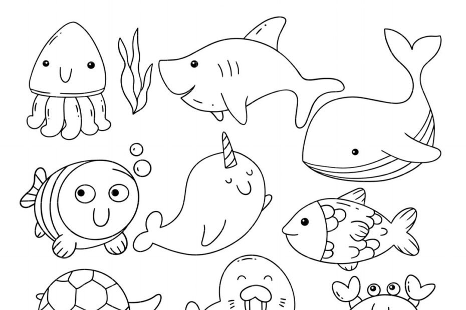 Sea Creatures Outline Drawing Sea Animals Outline Doodle Clip Art For Scrapbooking Card Making Cupcake Toppers Paper Crafts SVG Cuts Etsy