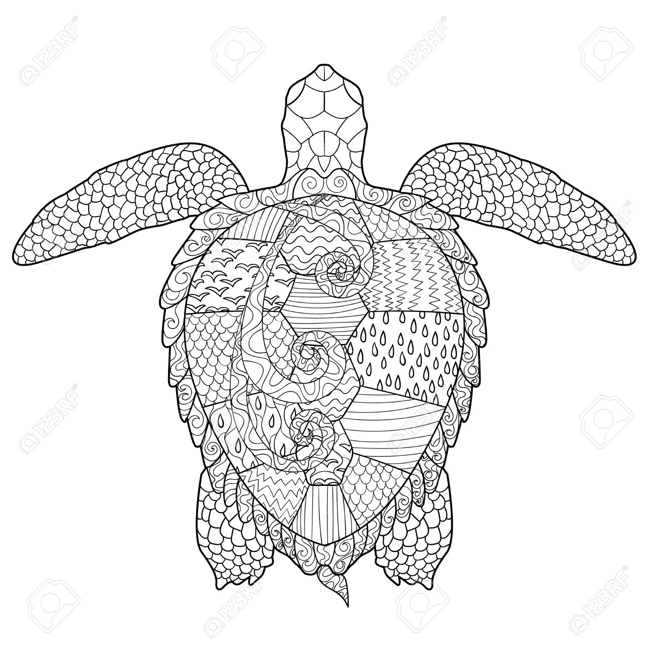 Sea Turtle With High Details Adult Antistress Coloring Page Hand 