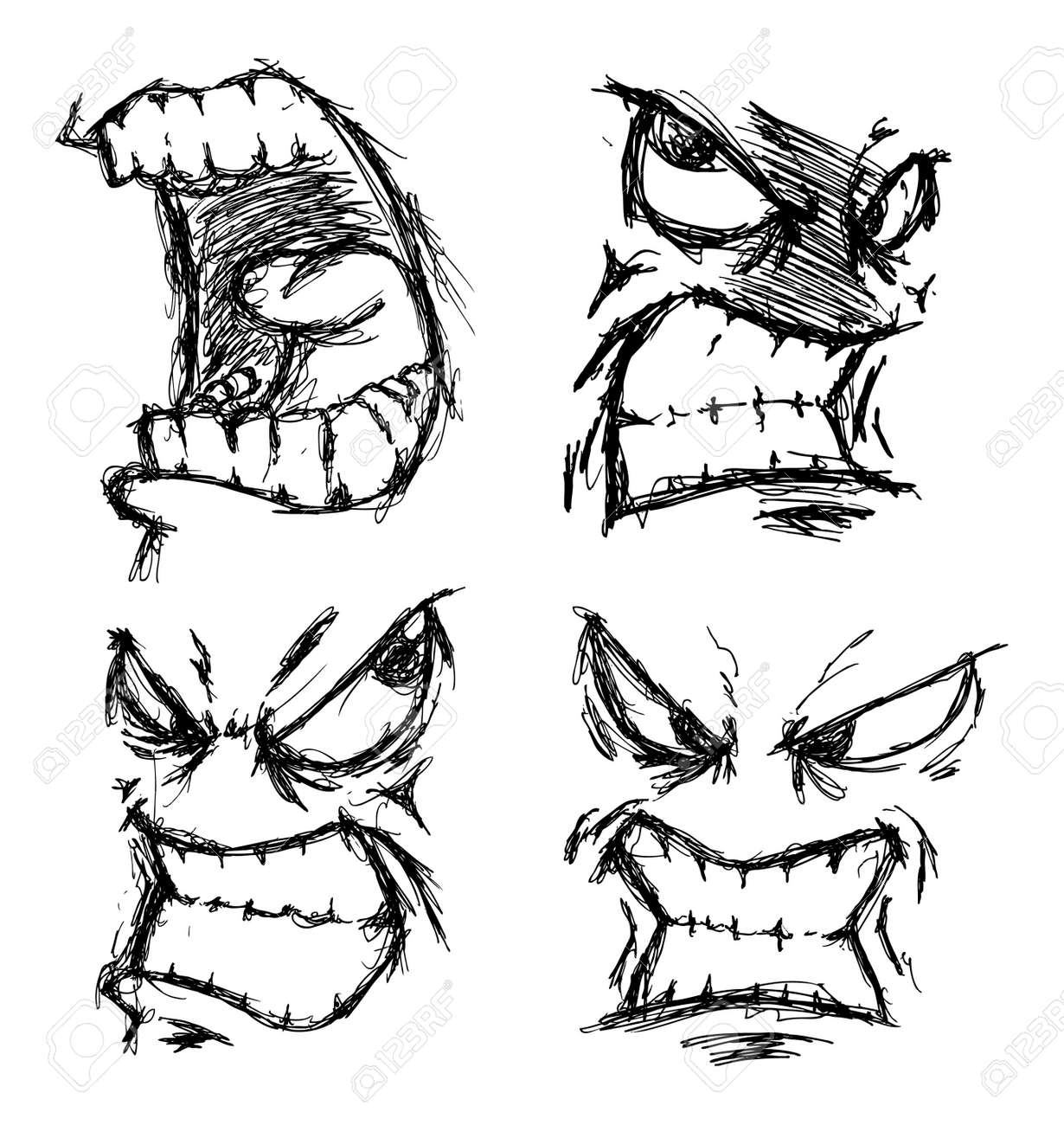 Set Of Angry Face Doodle Royalty Free SVG Cliparts Vectors And 