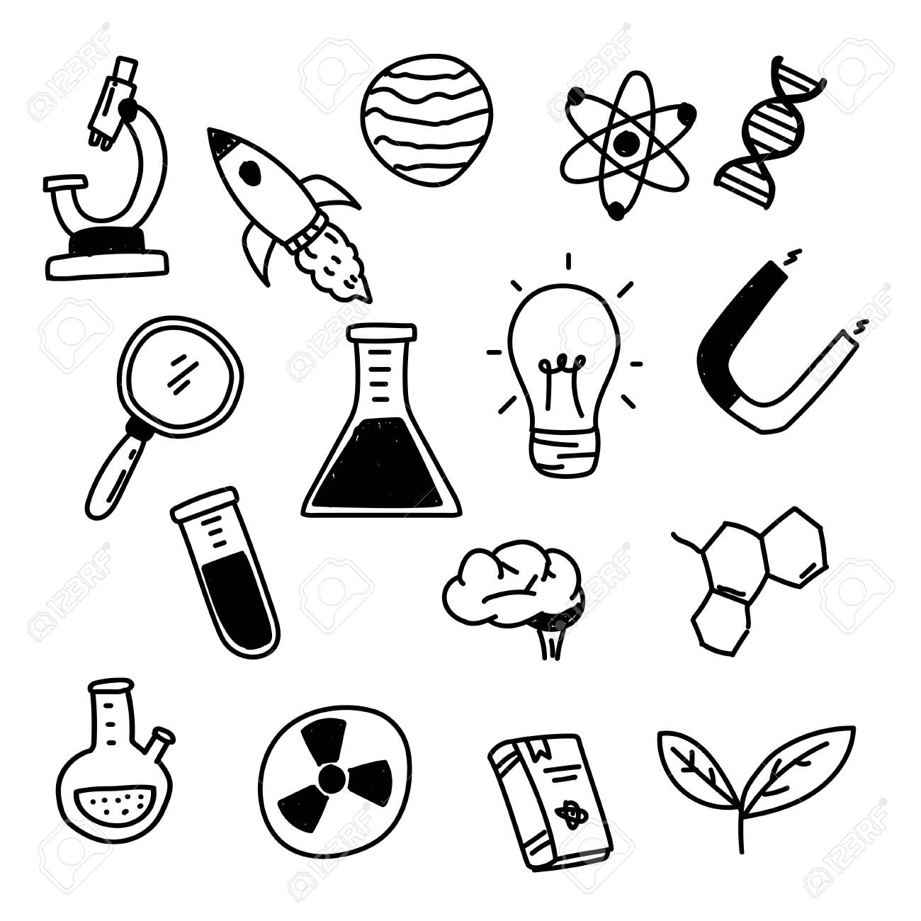 Set Of Science Related Vector Draw In Doodle Style Isolated On White Background Royalty Free SVG Cliparts Vectors And Stock Illustration Image 152297002 