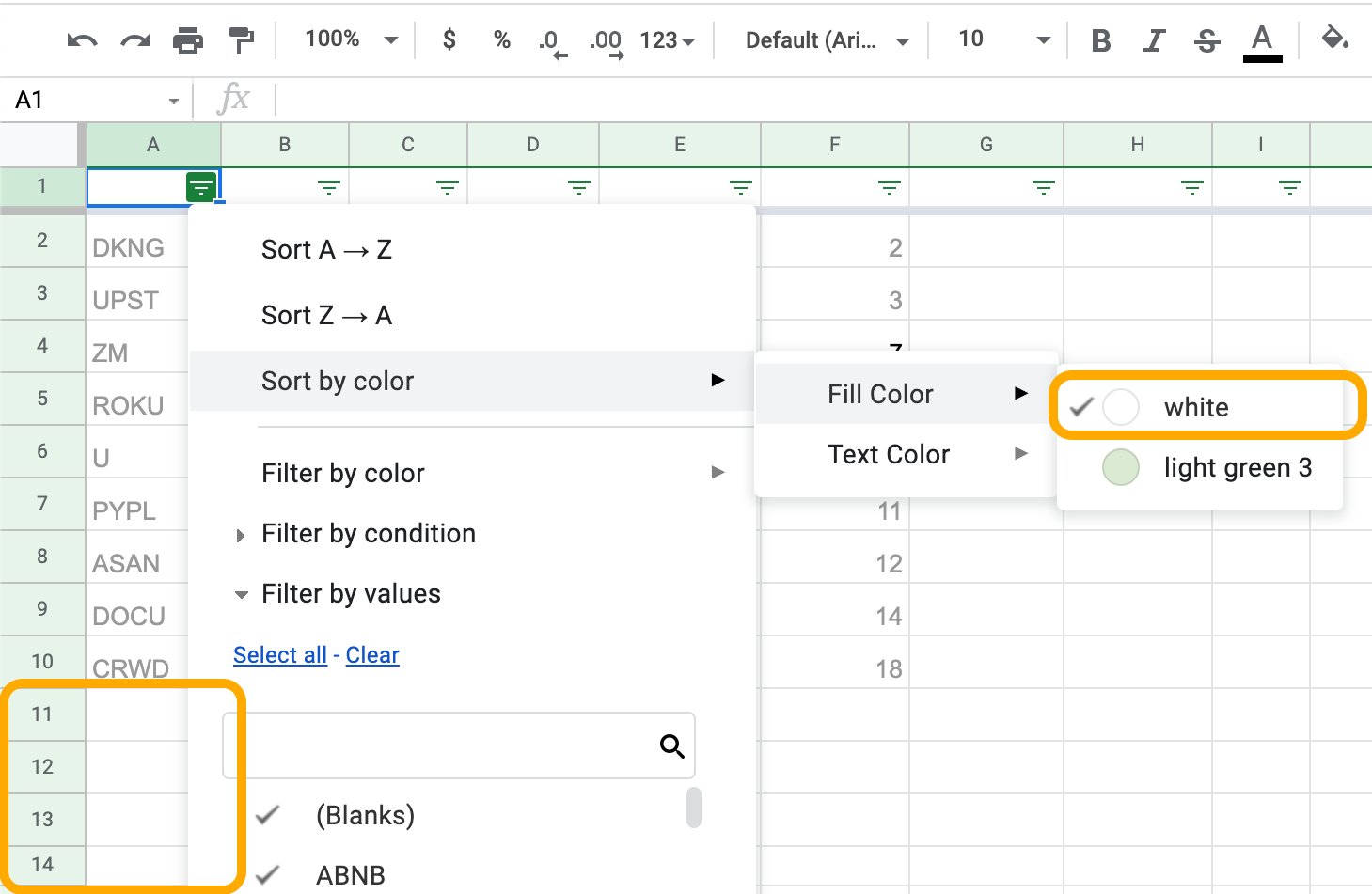 Sheets Bug Sort By Color white Google Docs Editors Community