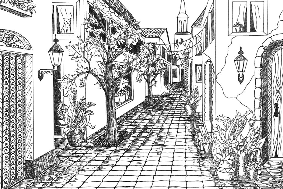 Single Point Perspective Drawing Of A Street Happy Family Art