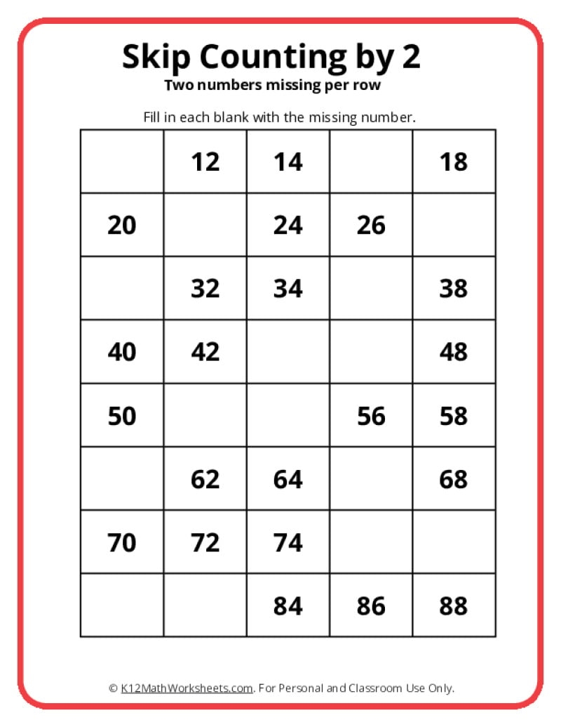 Skip Counting By 2 Worksheets K12 Math Worksheets