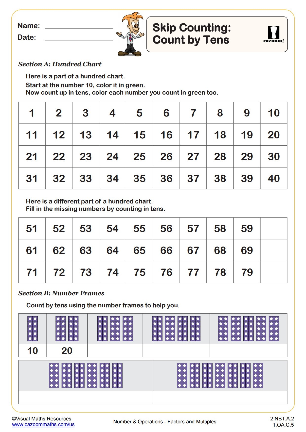 Skip Counting count In 10s 2nd Grade PDF Number And Operations Worksheets