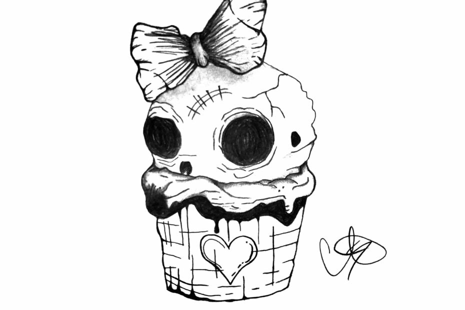 Skull Cupcake 8x10 Art Print Cute Creepy Drawings Horror Art