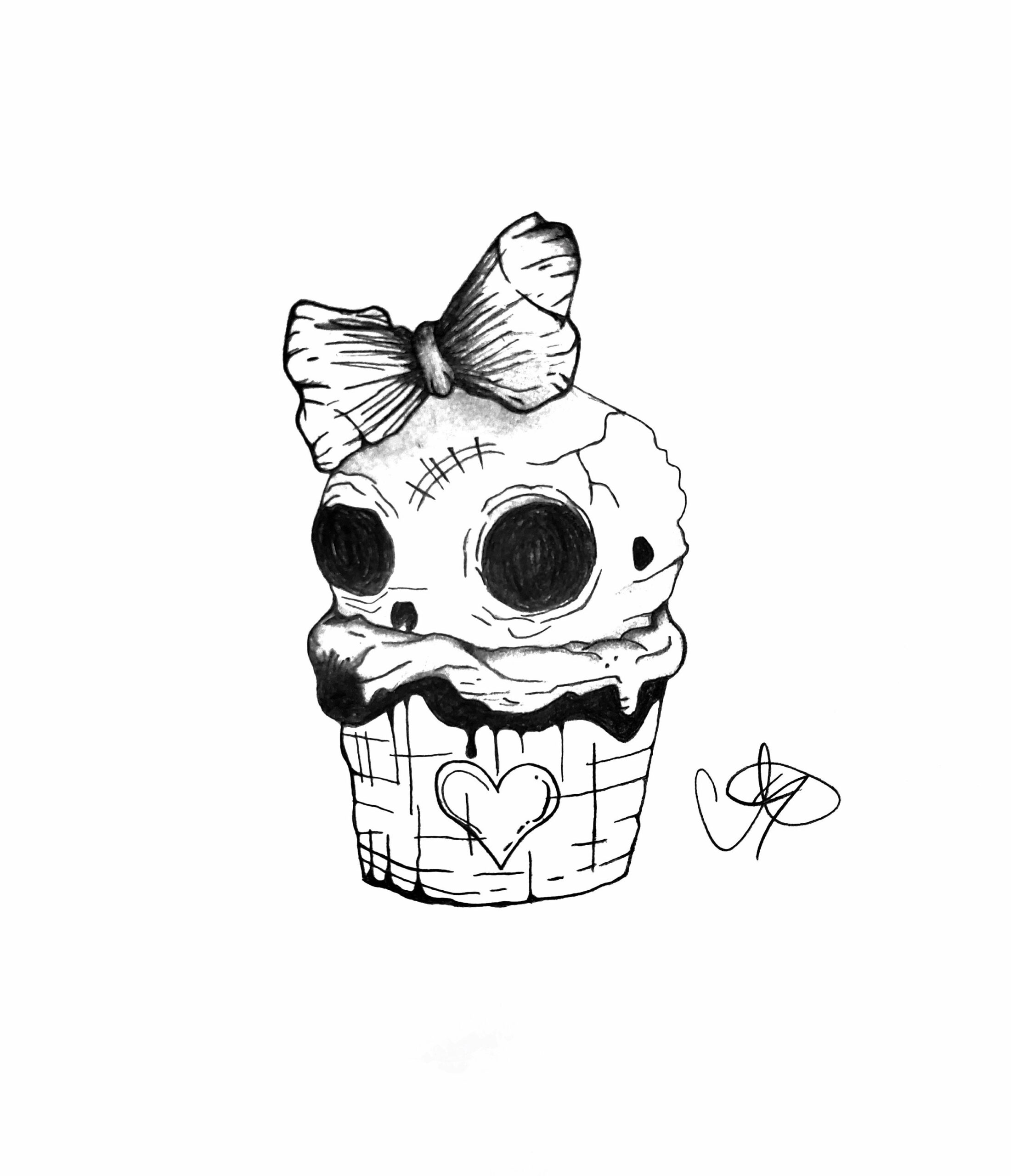 Skull Cupcake 8x10 Art Print Cute Creepy Drawings Horror Art 