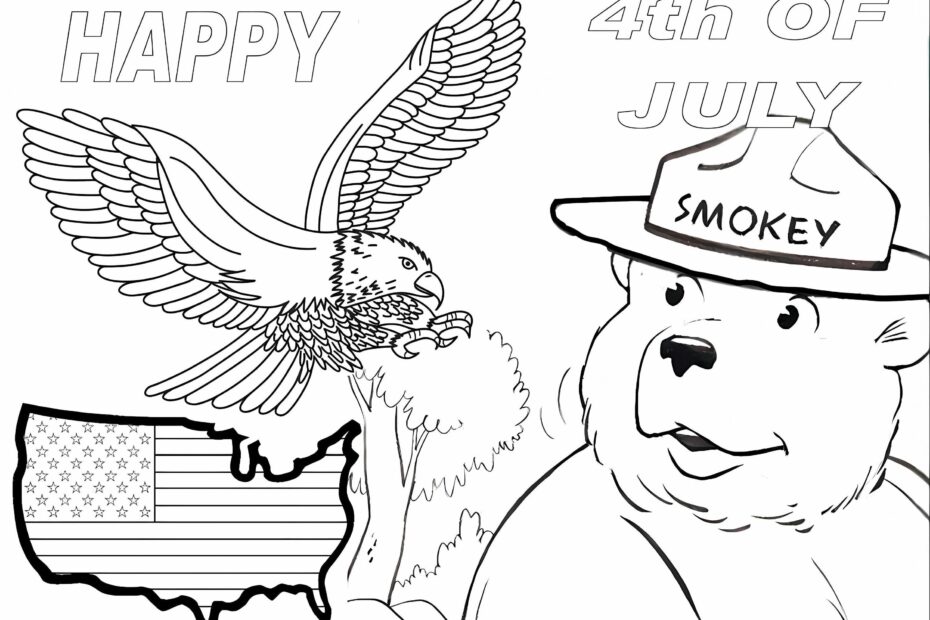 Smokey Bear With 4Th Of July Coloring Page