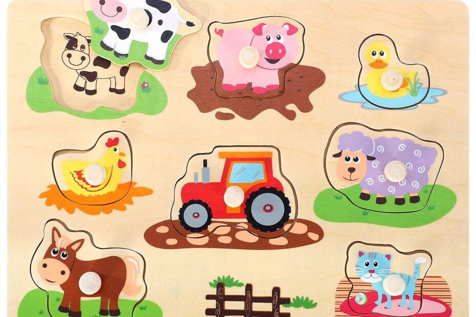 SOKA Wooden Farm Animals Peg Puzzles Toy Educational Montessori Developmental Jigsaw Puzzle Board Colourful Images For Learning Animals For Toddlers Kids Children 12 Months Amazon co uk Toys U0026 Games