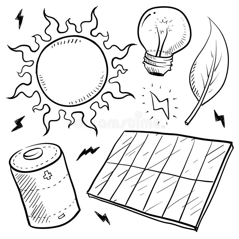 Solar Energy Objects Sketch Stock Vector Illustration Of Panel Renewable 22933235