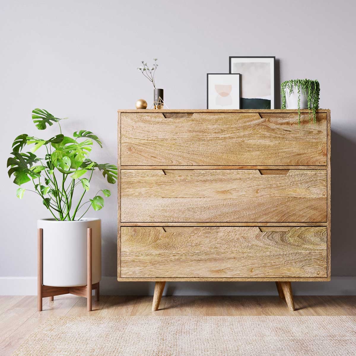 Solid Mango Wood 3 Drawer Chest Casa Bella Furniture UK