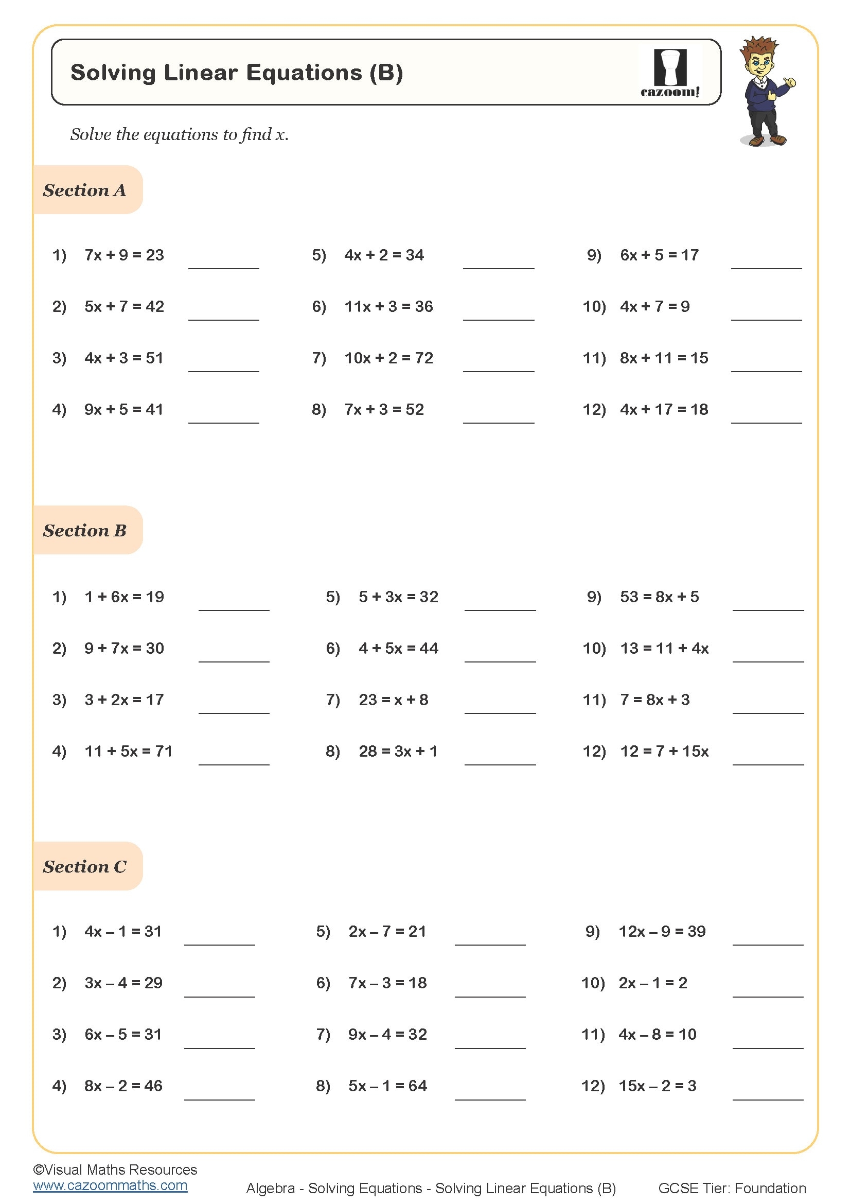 math equations worksheets