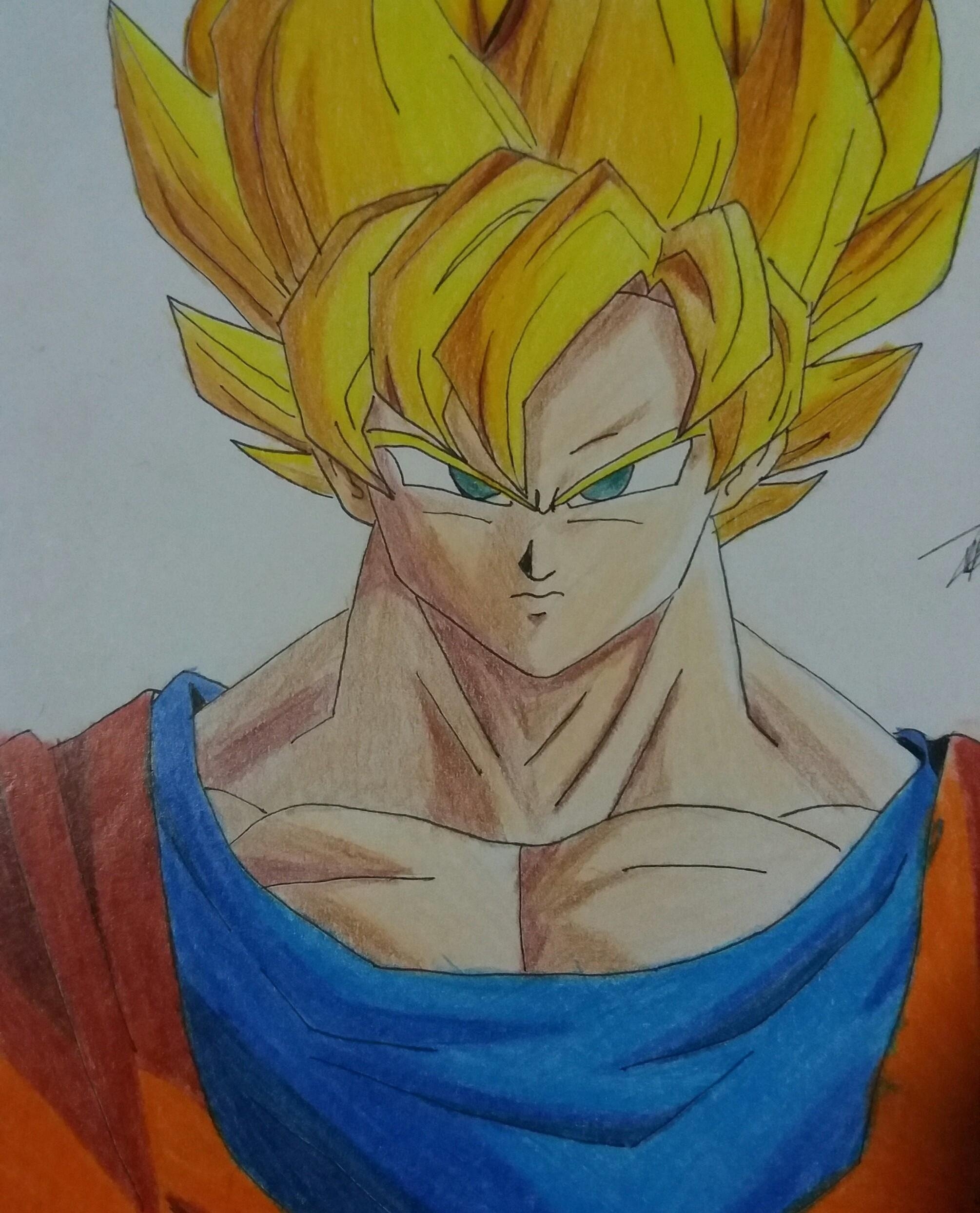 SON GOKU FROM DRAGON BALL Z DRAWING USING COLORED PENCILS STEP BY 