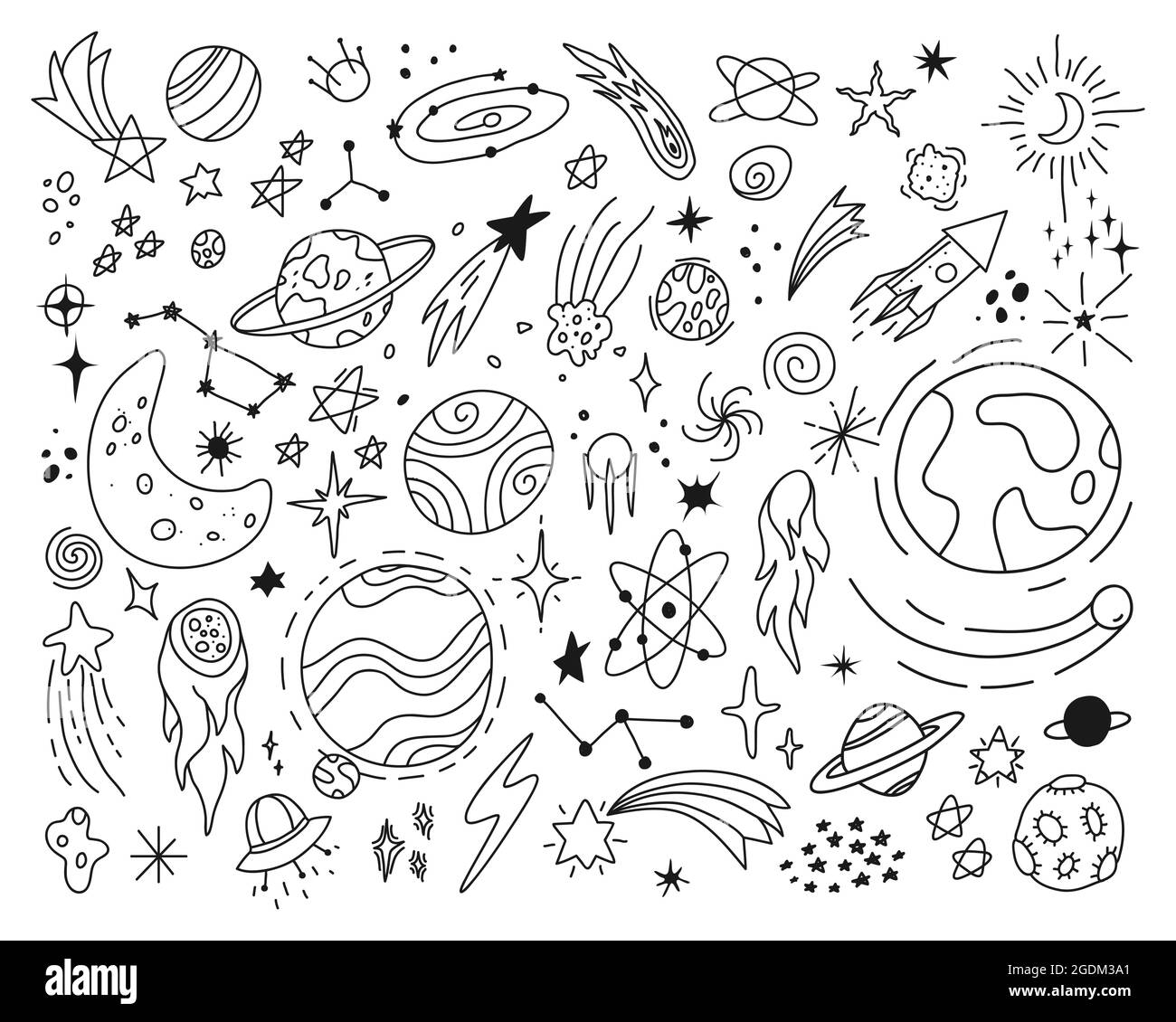 Space Doodles Cute Stars And Planets Sketch Drawings Hand Drawn Spaceship Ufo Planet Galaxy Moon Asteroid Astrology Doodle Vector Set Celestial Bodies Astronomy Science Objects Stock Vector Image U0026 Art Alamy