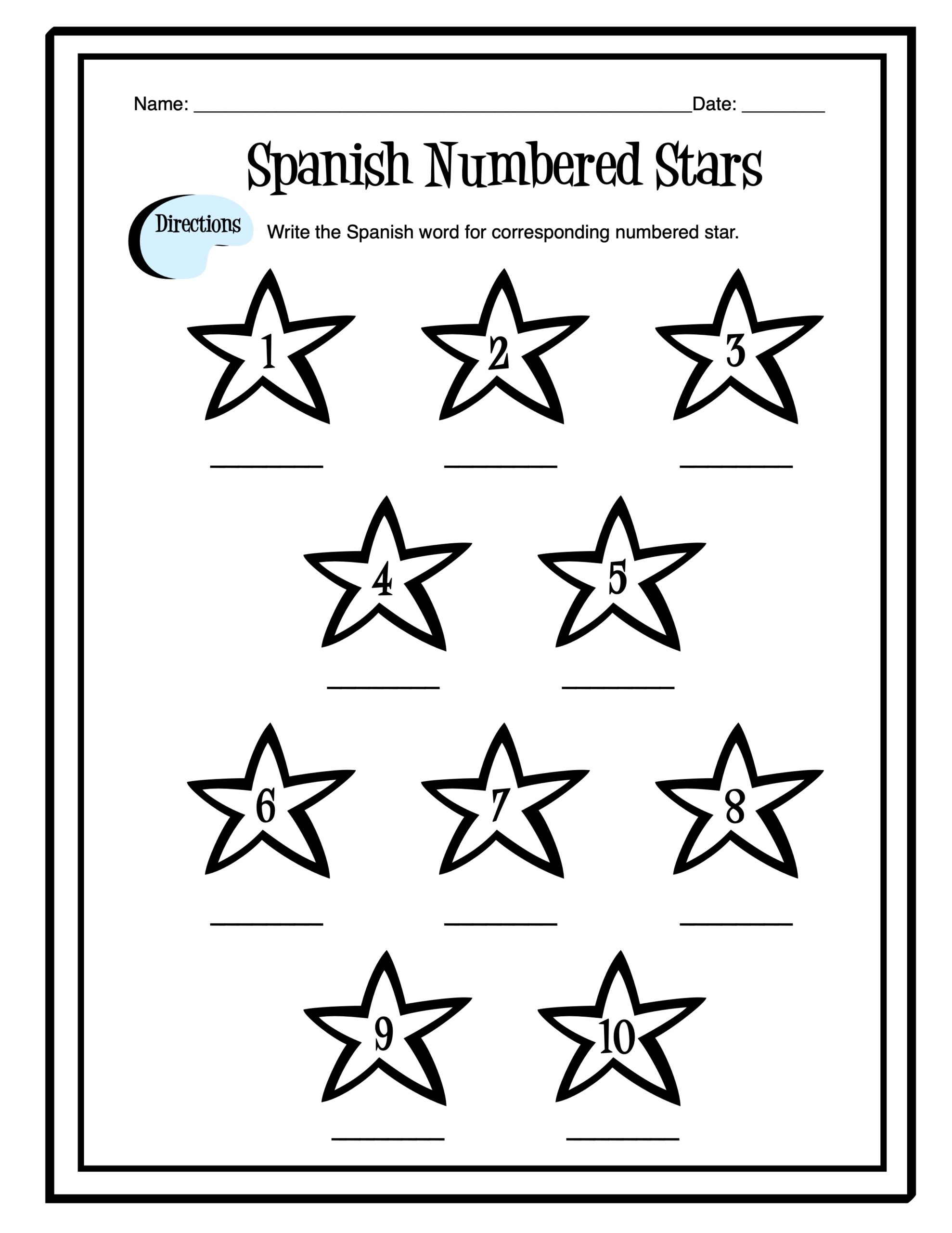 Spanish Numbers 1 10 Worksheet