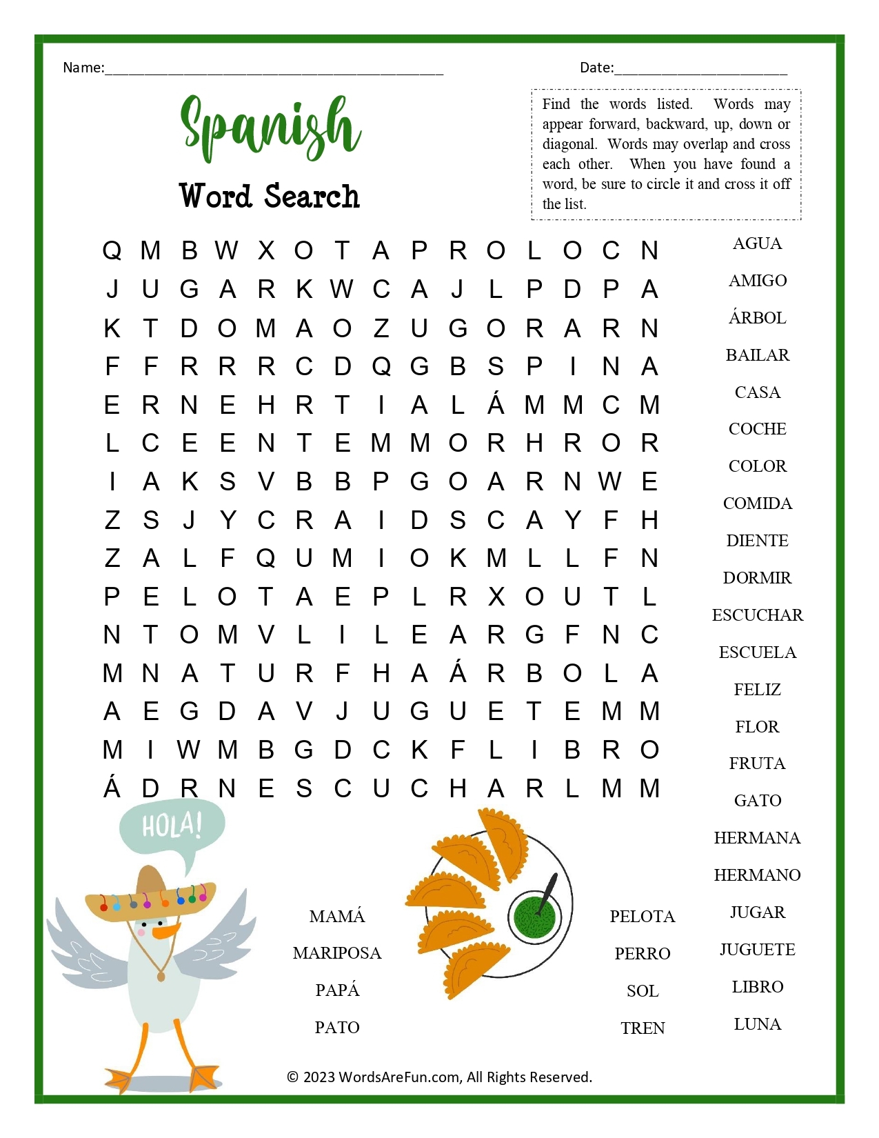 printable crossword puzzles in spanish