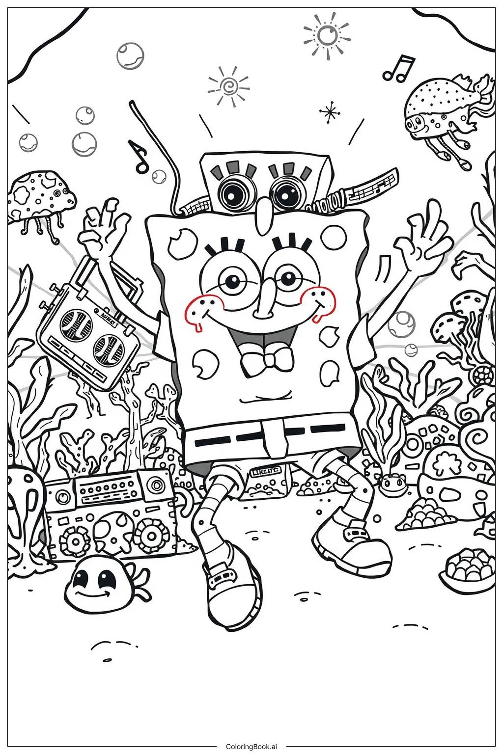 Spongebob Dancing In Bikini Bottom Coloring Page Free PDFu0026PNG Printable 