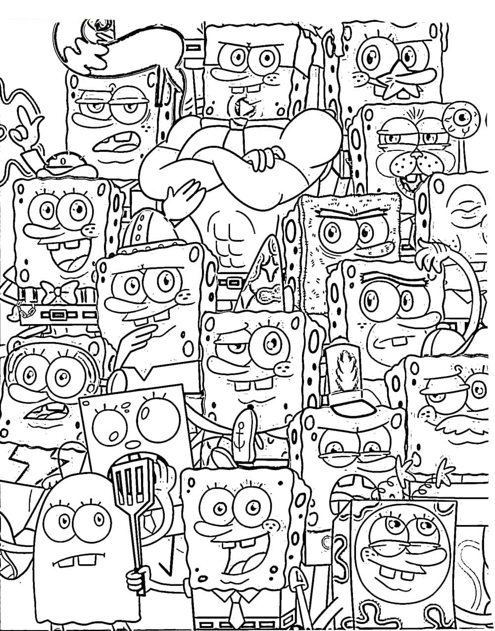 spongebob color pages free printable