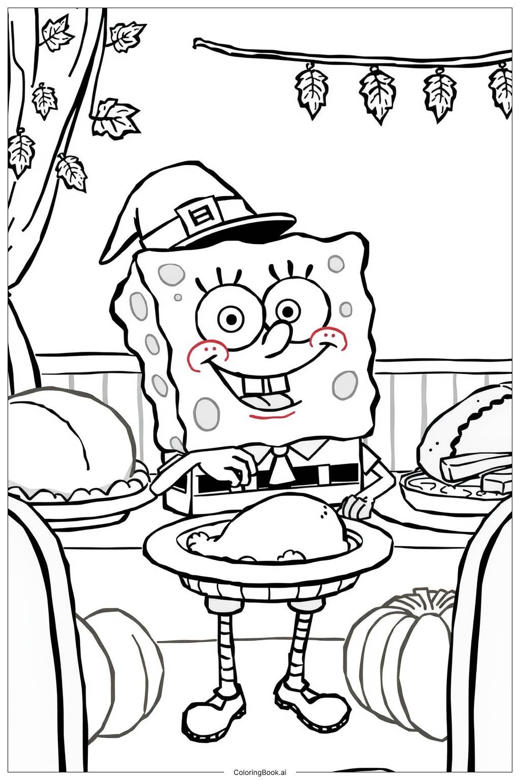 Spongebob Thanksgiving Feast Coloring Page Free PDFu0026PNG Printable 