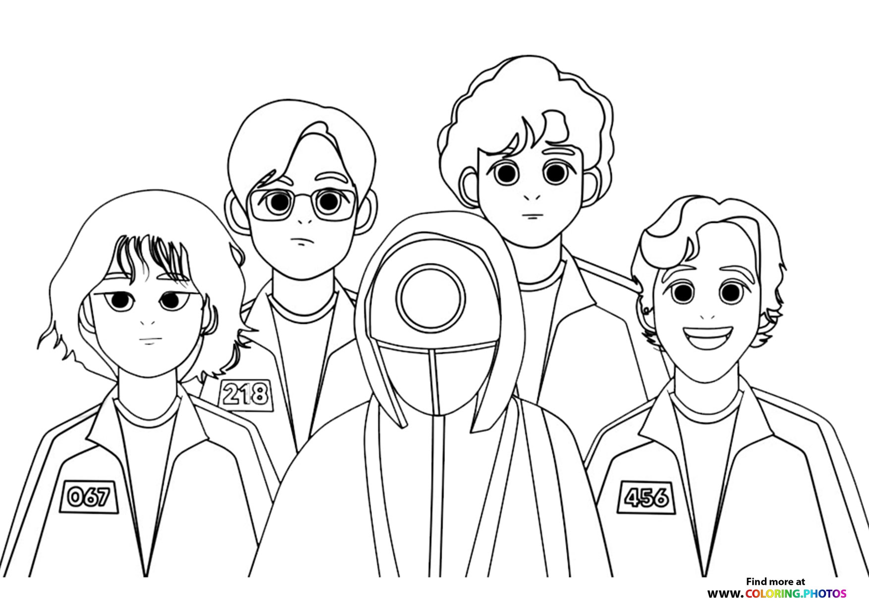 Squid Game Players With Guard Coloring Pages For Kids