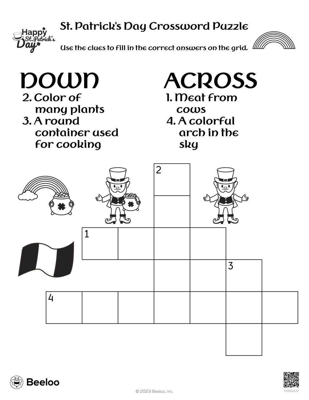 St Patrick s Day themed Crossword Puzzles Beeloo Printable 