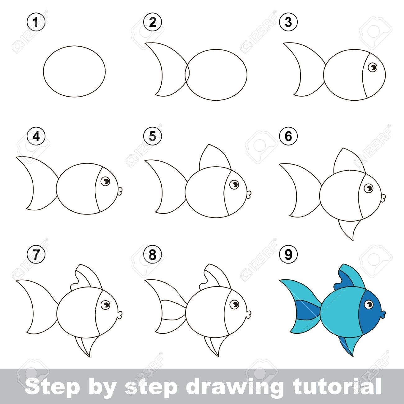 Step By Step Drawing Tutorial Visual Game For Kids How To Draw A Cute Fish Royalty Free SVG Cliparts Vectors And Stock Illustration Image 51115787 