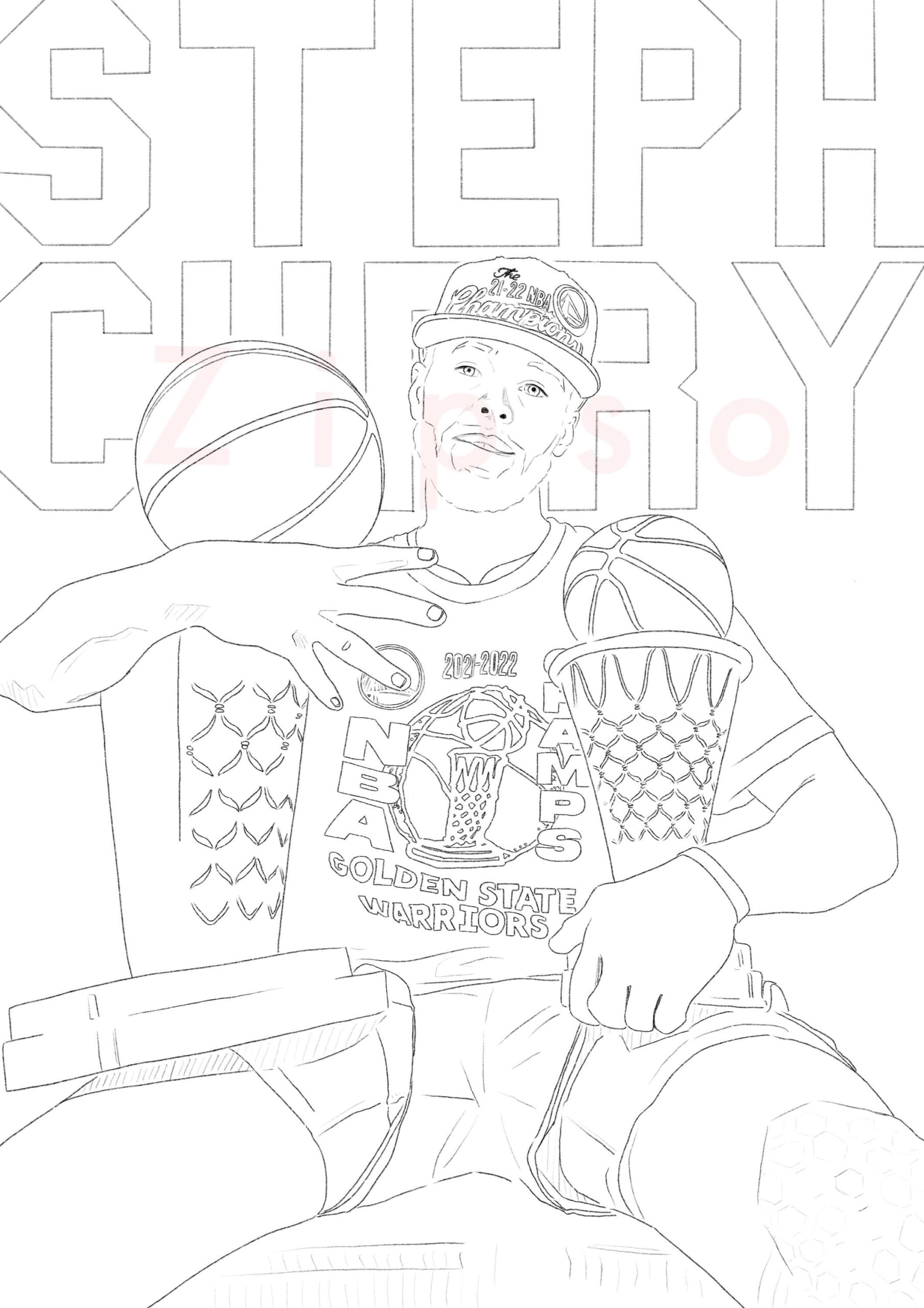 Steph Curry Coloring Printables Stephen Curry Poster Golden State Warriors Basketball Nba Etsy