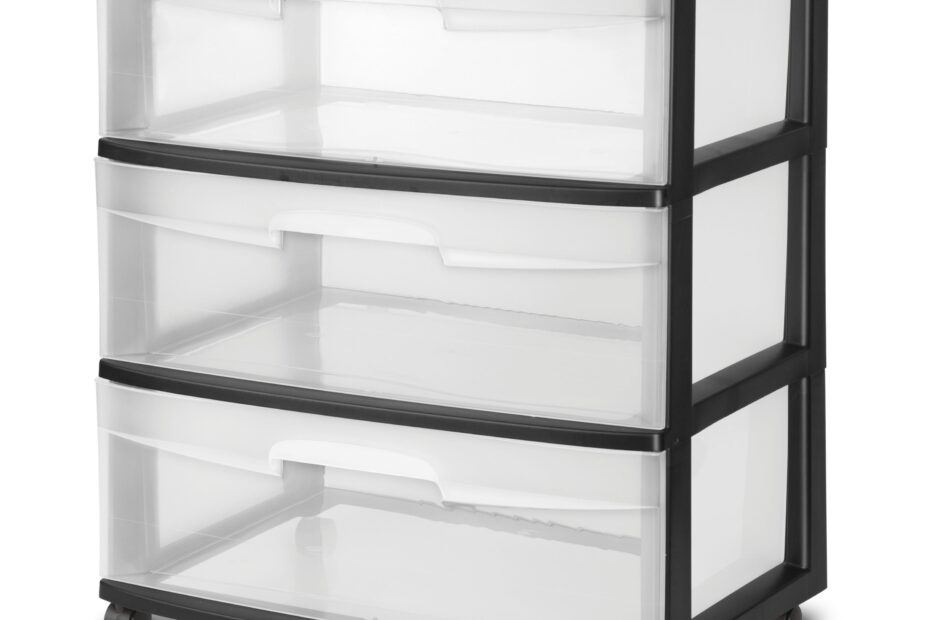 Sterilite 3 Drawer Wide Cart Black