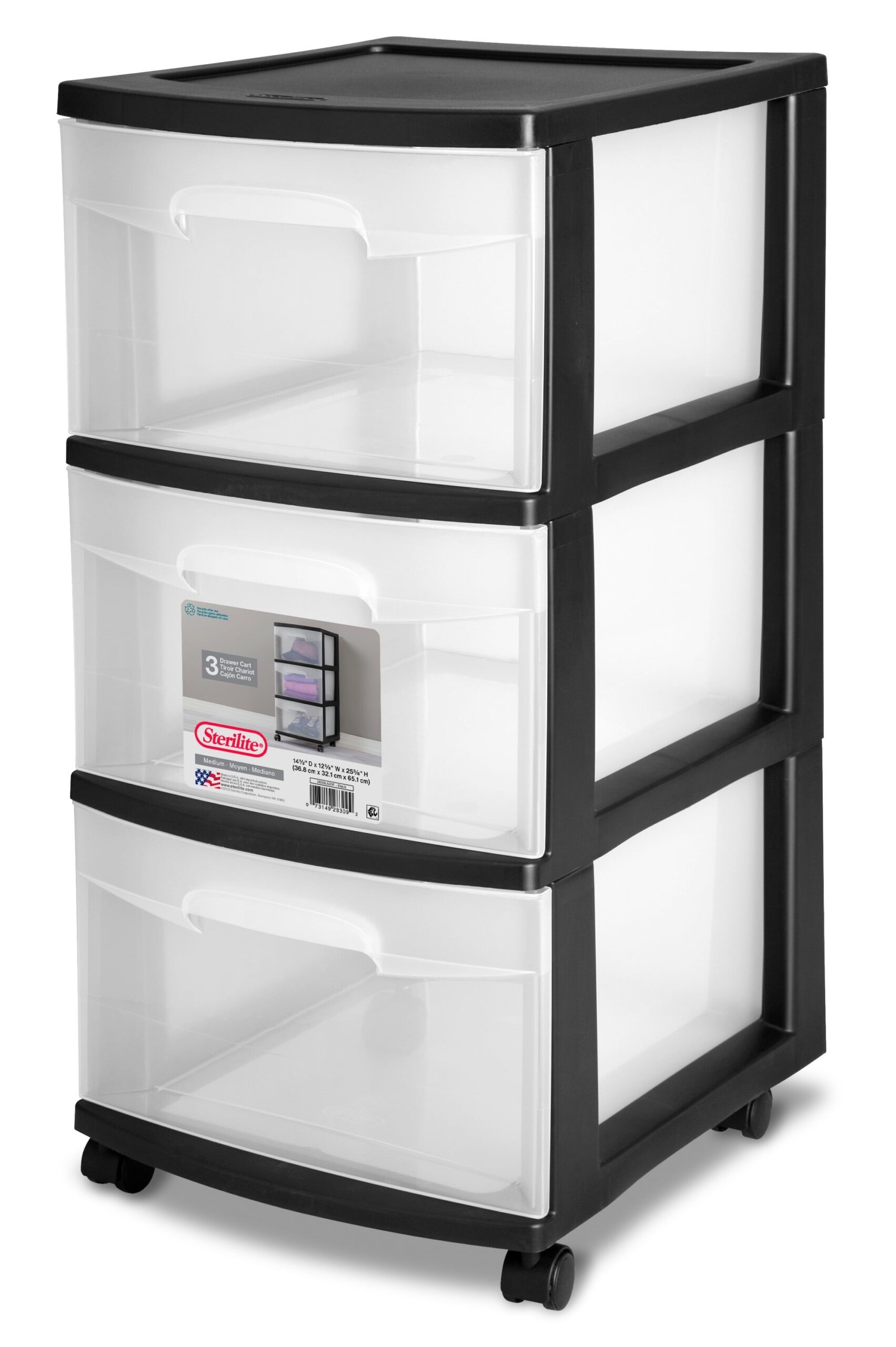 Sterilite Storage Drawer 3 Drawer Slim Plastic Storage Cart With Clear Pull Out Drawers Black