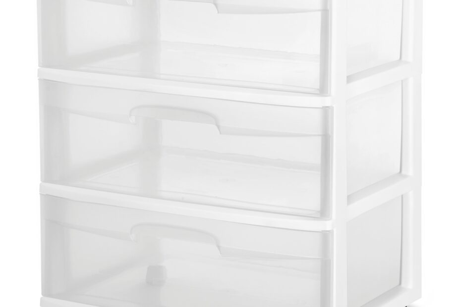Sterilite Storage Drawer 3 Drawer Wide Plastic Storage Cart With Clear Pull Out Drawers White