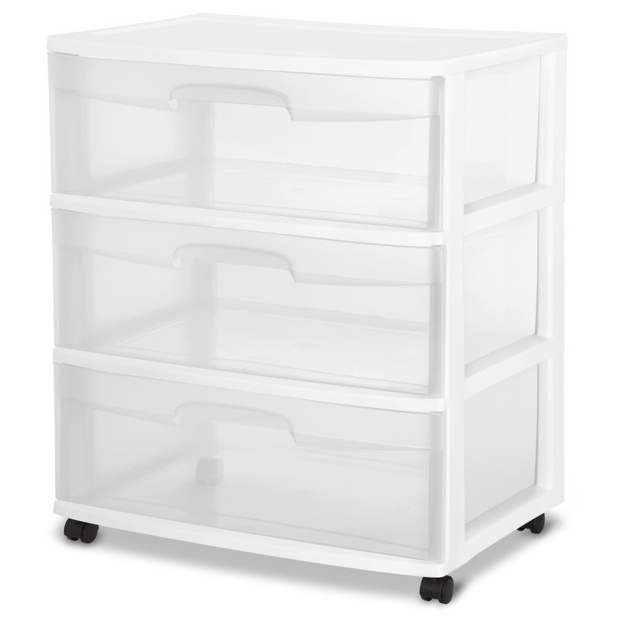 Sterilite Storage Drawer 3 Drawer Wide Plastic Storage Cart With Clear Pull Out Drawers White