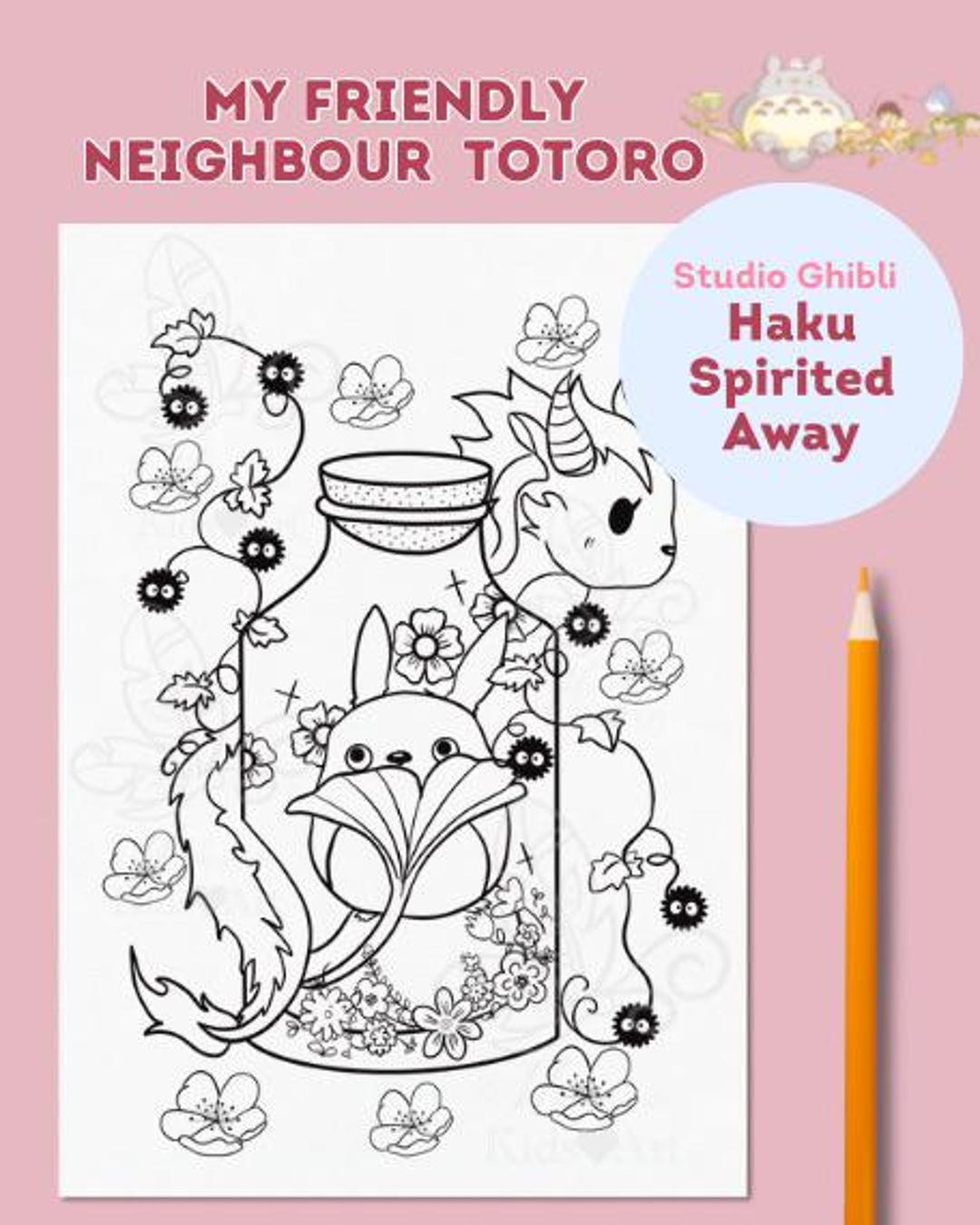 Studio Ghibli Coloring Page Haku Totoro Relaxing Activity Digital Download Line Art Kids Adult Floral Anime Spirited Away Etsy
