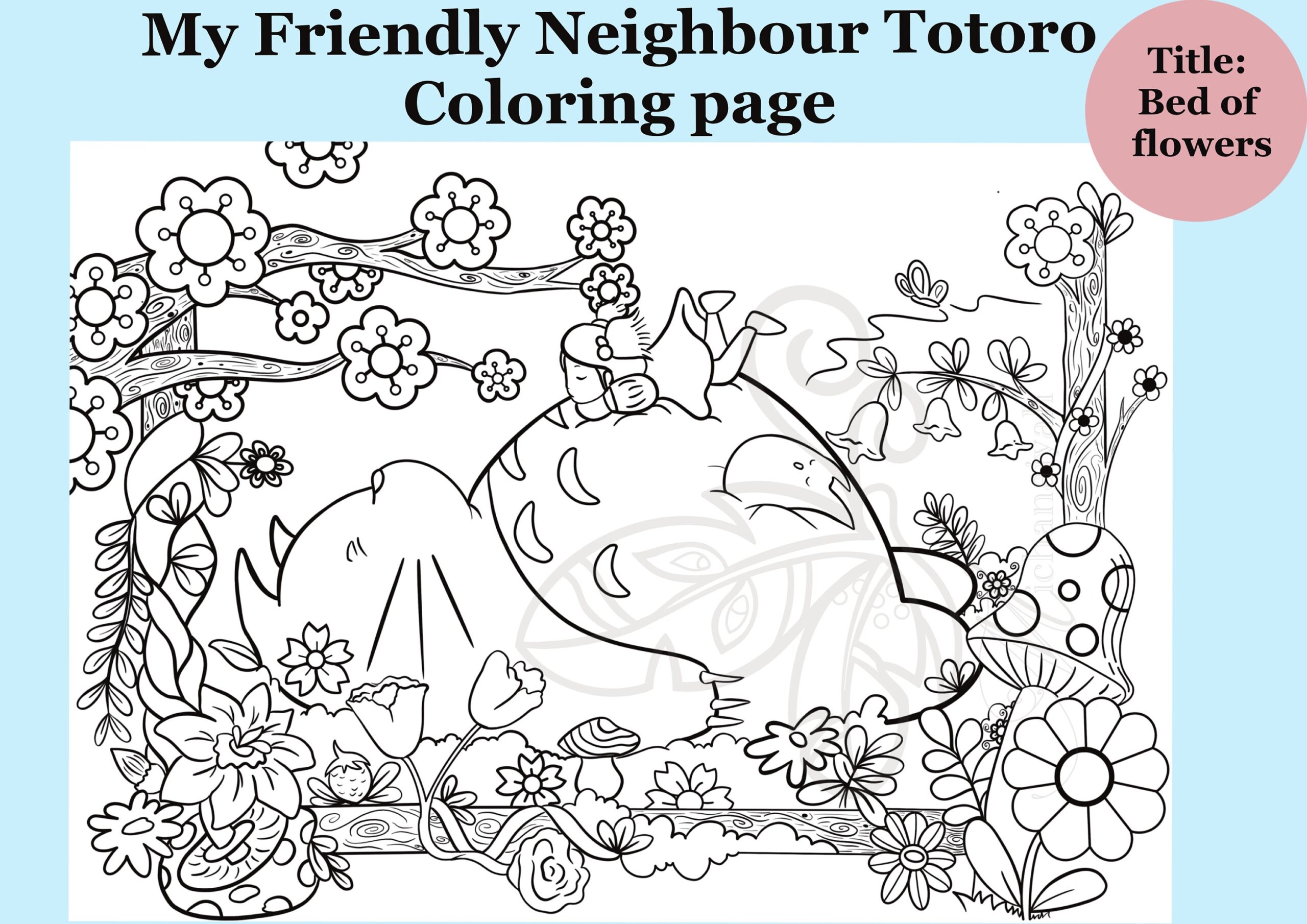 Studio Ghibli Coloring Page totoro instant Download digital Drawing Apps floral Theme activity For Kids And Adult jpeg U0026 Png procreate Etsy