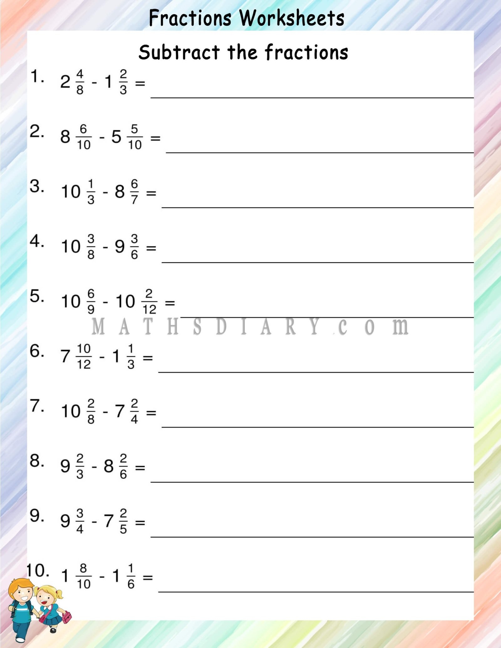 fraction addition and subtraction worksheets