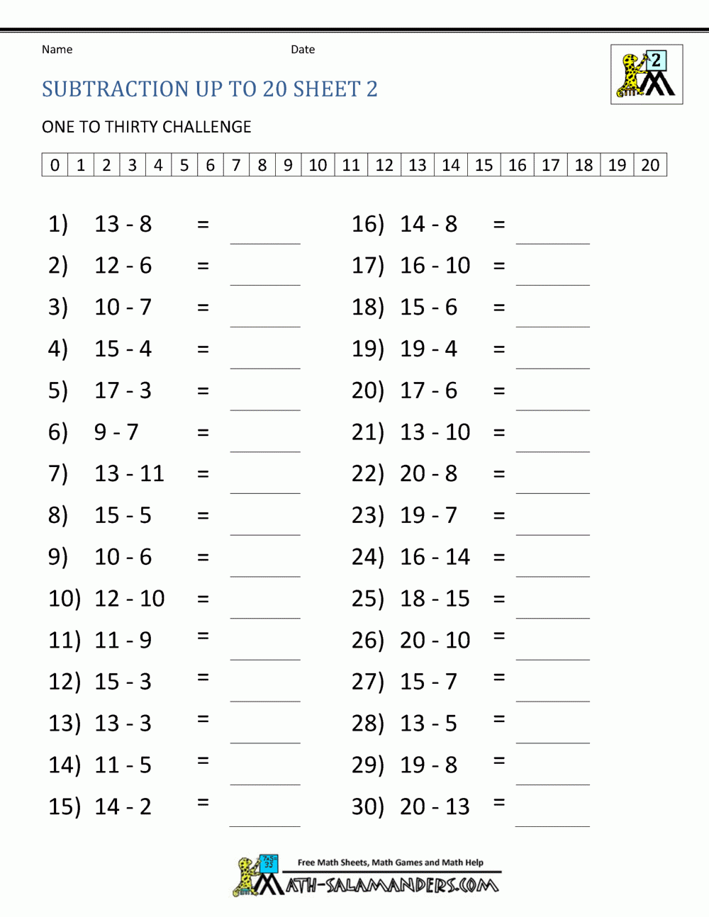 subtraction math sheets
