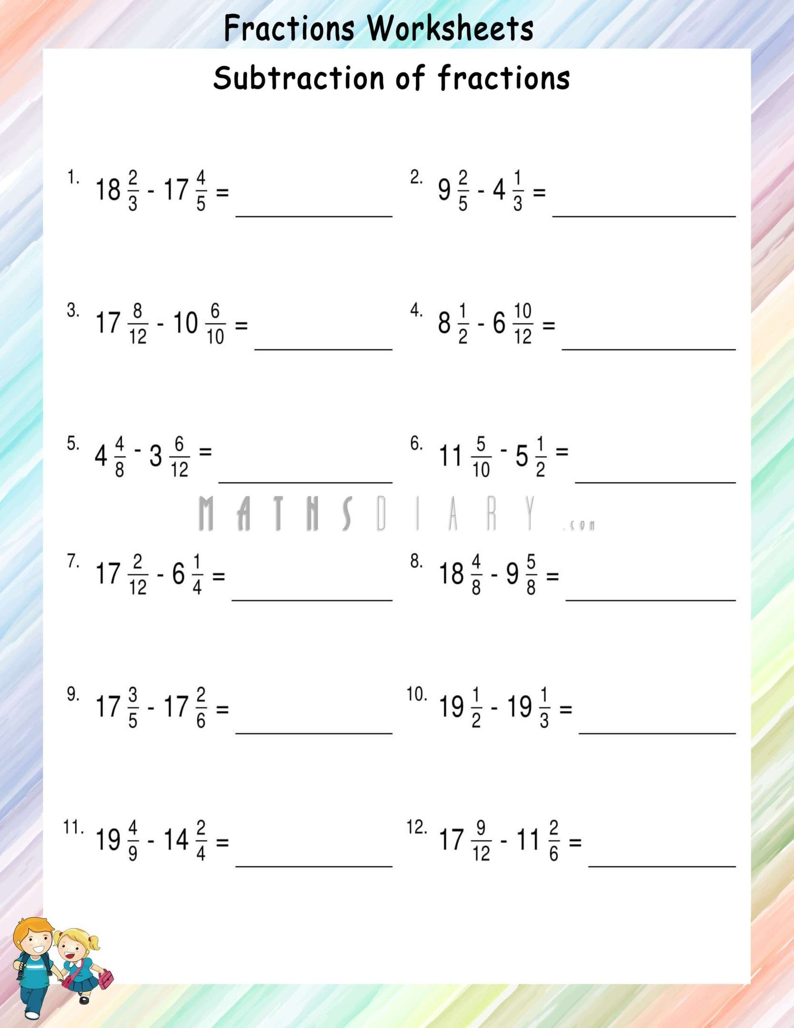 Subtraction Of Mixed Fractions Worksheets Math Worksheets MathsDiary