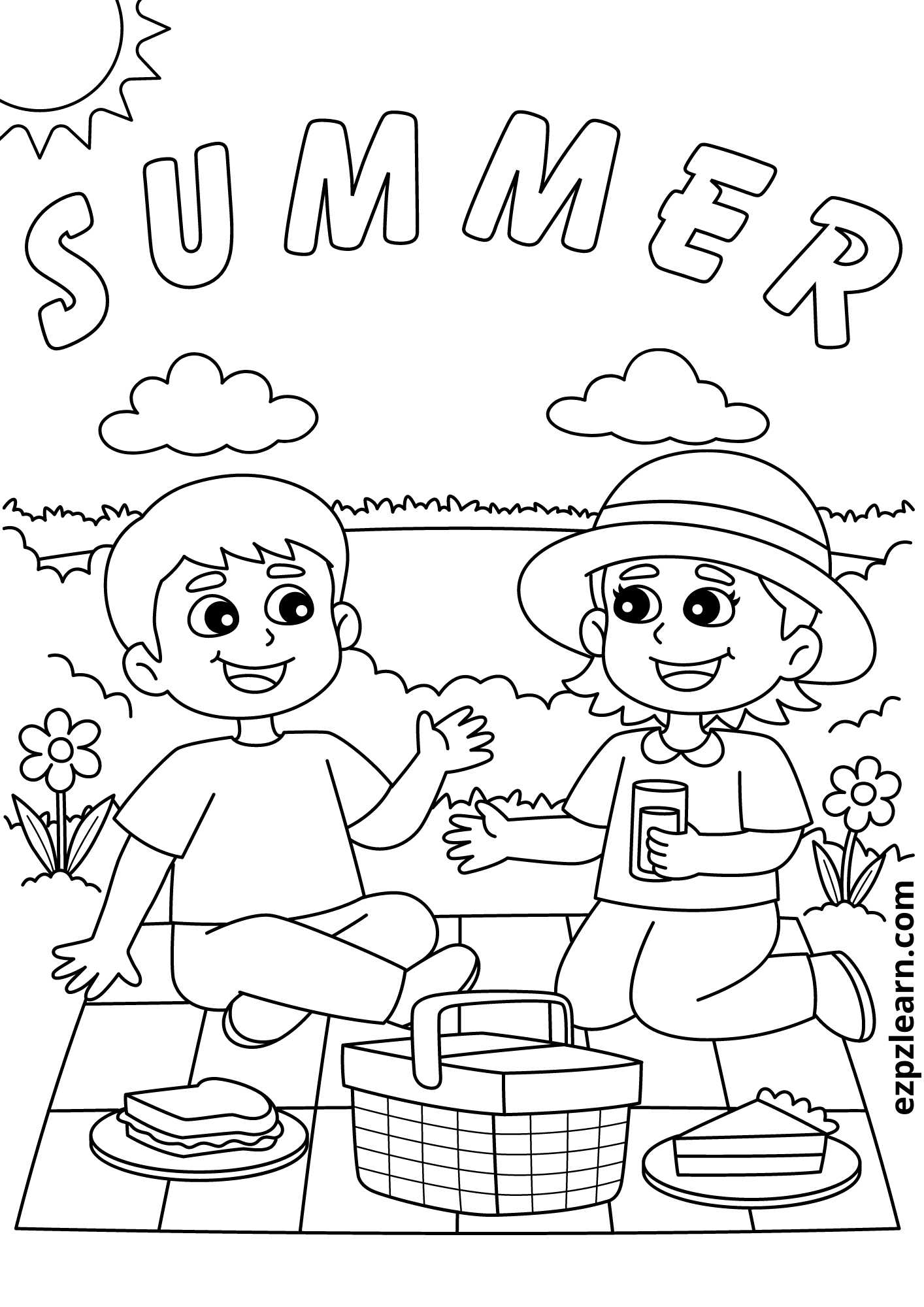 Summer And Beach Coloring Page1 Free PDF Download Ezpzlearn