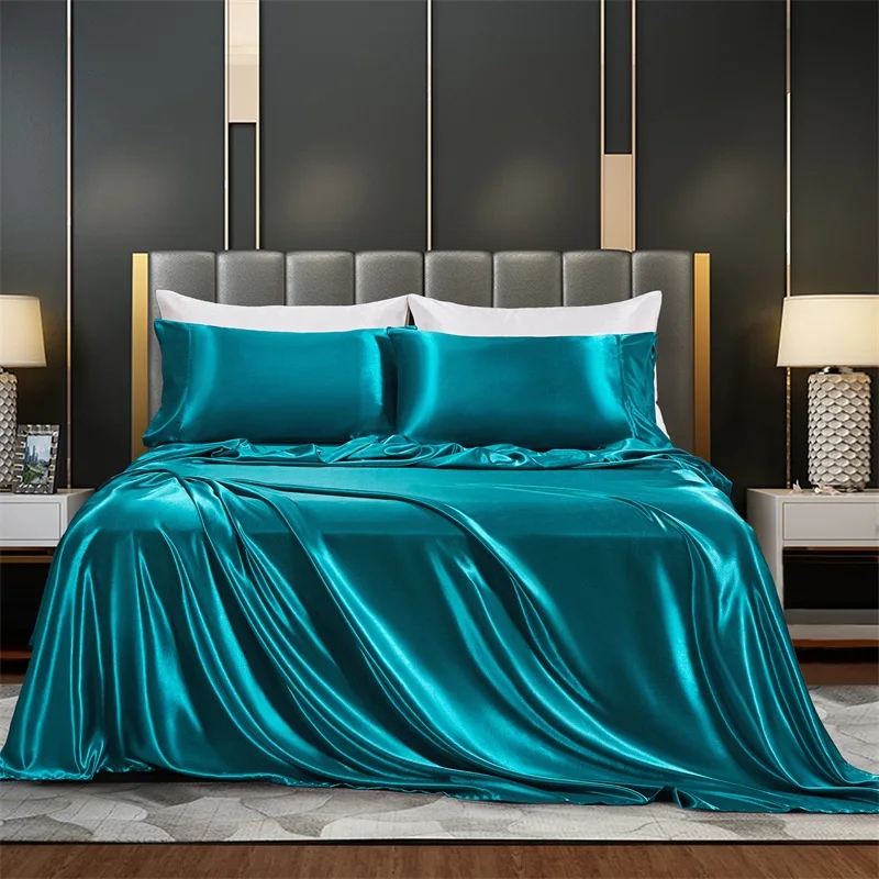 Summer Luxury Satin Silk like Bed Sheet Set Flat Sheet Fitted Sheet Pillowcase Solid Color Mattress Cover Twin Full Queen AliExpress