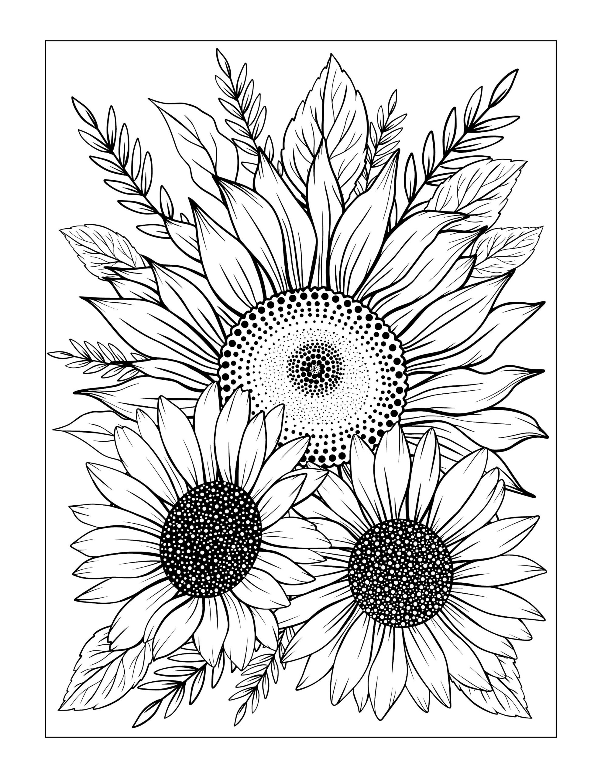 free sunflowers adult coloring pages
