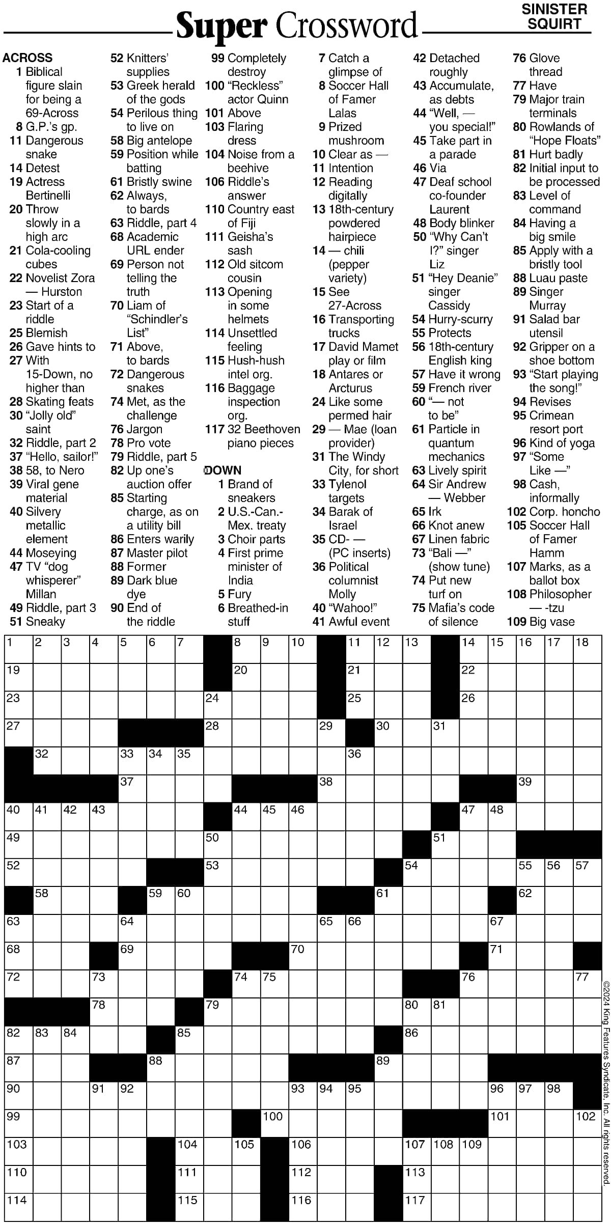 Super Crossword Sinister Squirt Your West Central Voice