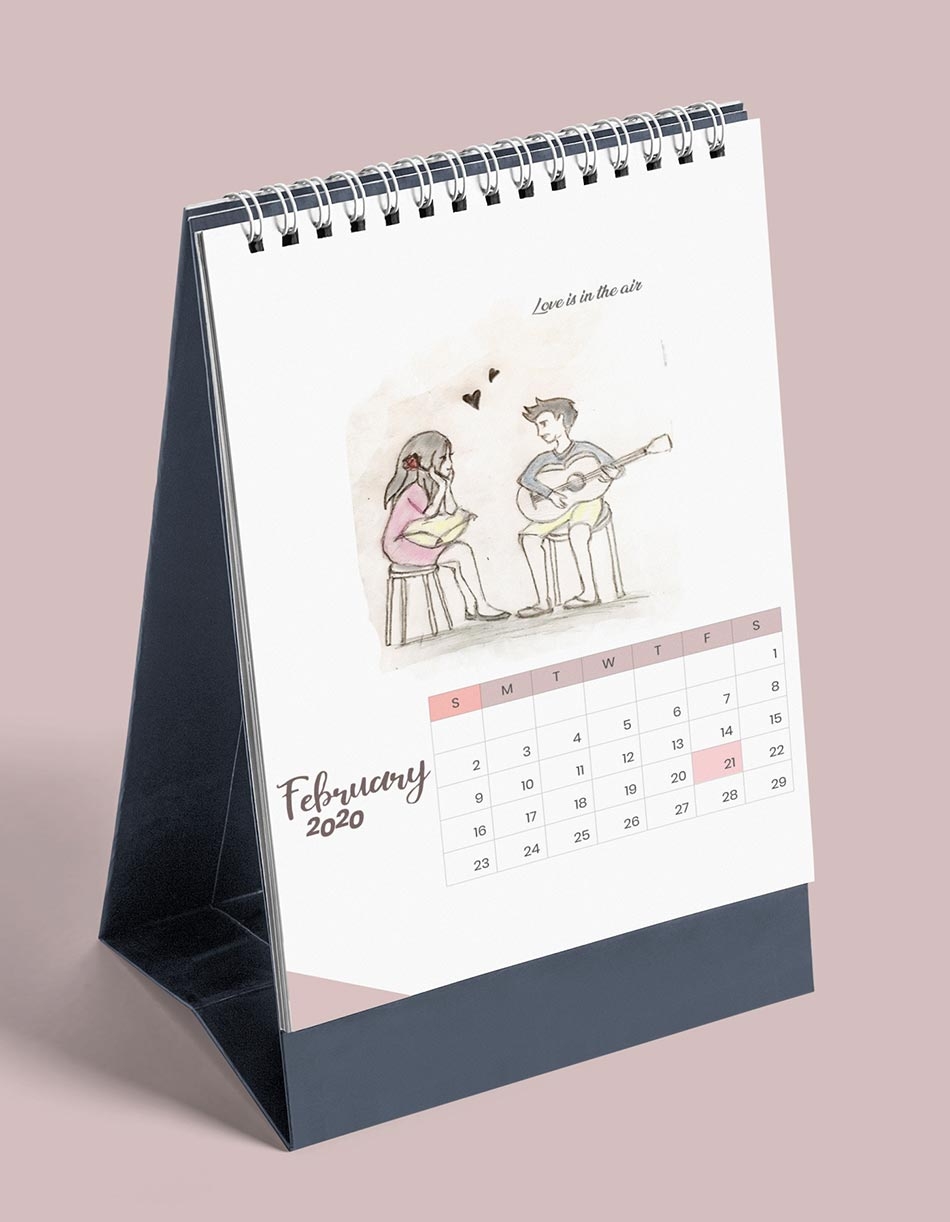 Table Calendar 2020 With 12 Cute Couple Drawings New Gift Artfina