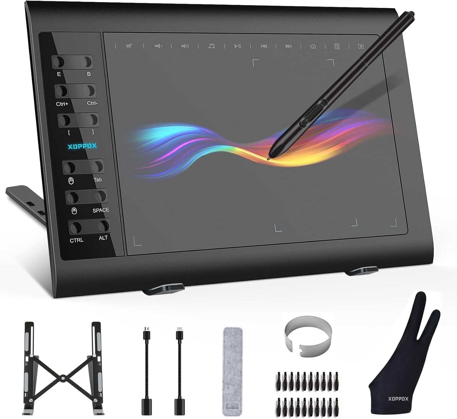 Tablet Grafis XOPPOX Area Aktif Besar 10x6 Inch Pena 8192 Levels 12 Kunci Panas Kompatibel Dengan PC Mac Android