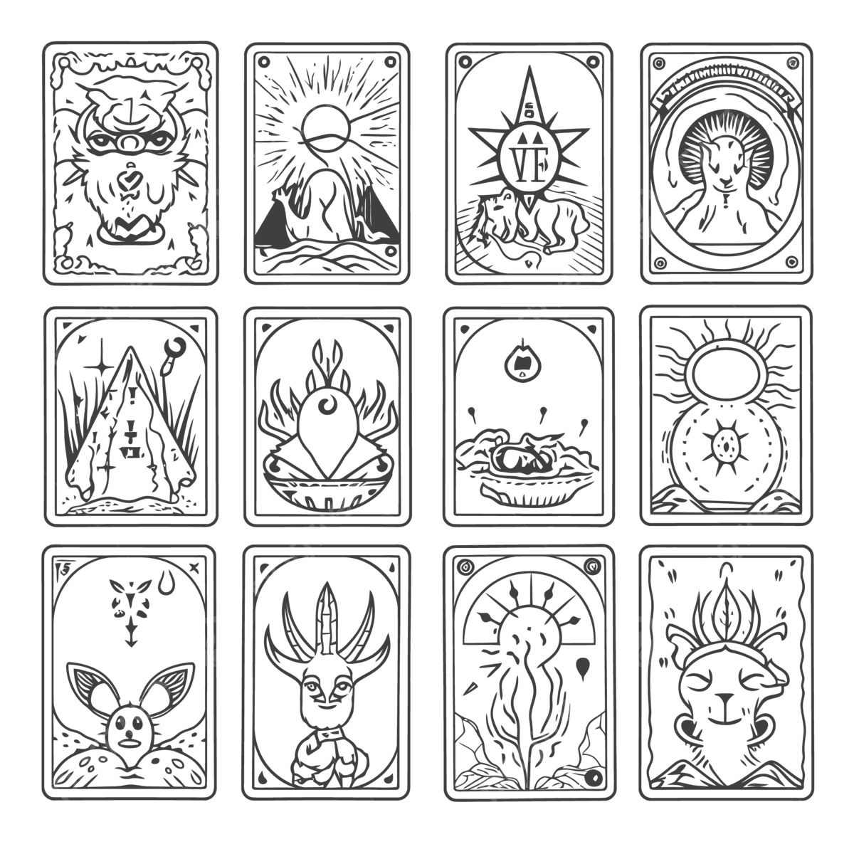 Tarot Cards And Symbols Line Drawing Illustration Outline Sketch Vector Car Drawing Wing Drawing Rat Drawing PNG And Vector With Transparent Background For Free Download